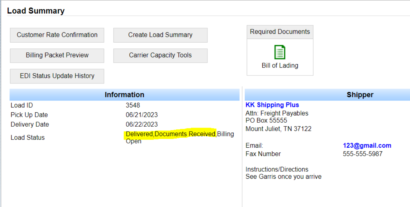 Samsara document upload prompting for Transport Pro Load ID before Submit.