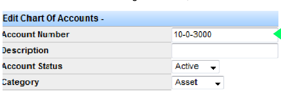 Add Account form with Account Number field for a new Cash-series account.