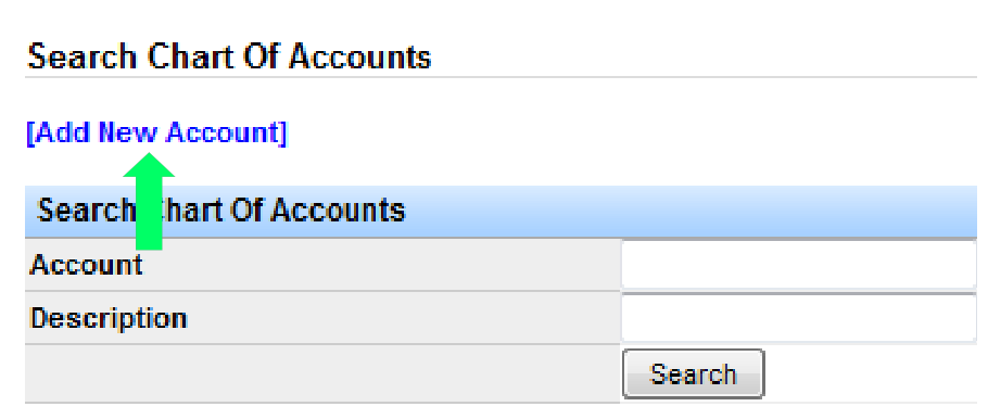 Add New Account link in the upper left of the Chart of Accounts page.