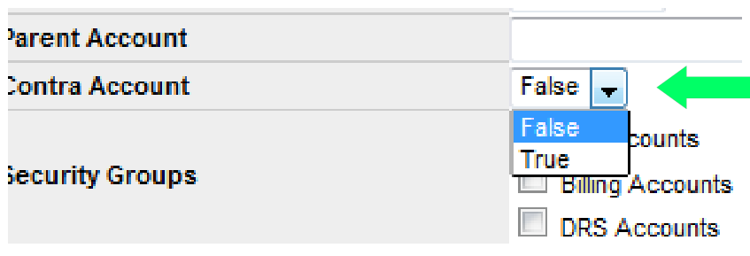 Contra Account dropdown on the Add Account form.