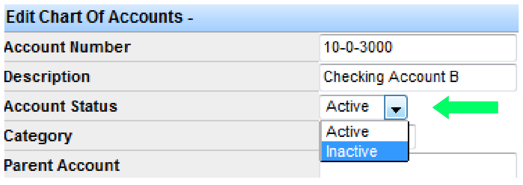 Account Status dropdown to set the account Active or Inactive.