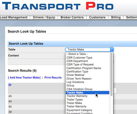 Screenshot for Set Up & Manage Look Up Tables: