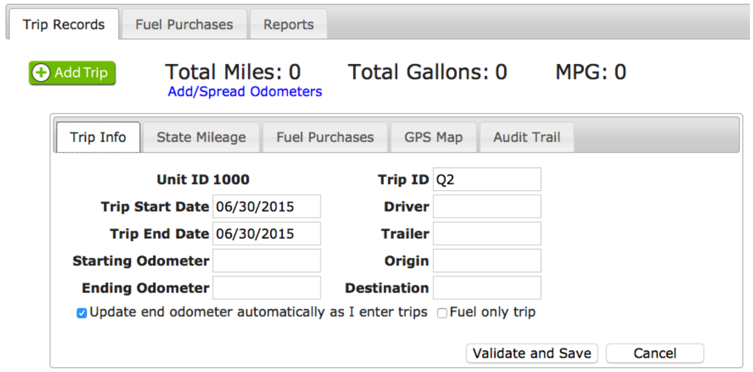ProMiles State Mileage tab for entering loaded and empty miles by state.