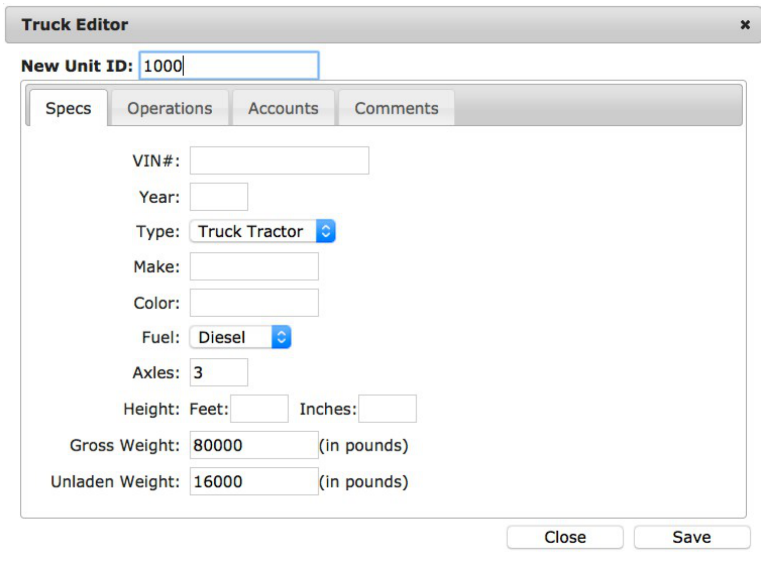 ProMiles unit screen showing existing trips and the Add Trip button.